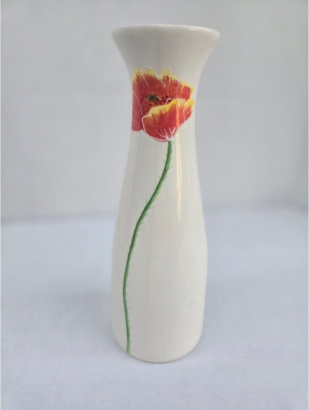 Vintage Ceramic Bud Vase with Hand-Painted Poppy Design
